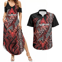 Aotearoa Iwi Ngapuhi Personalised Couples Matching Summer Maxi Dress and Hawaiian Shirt NZ Maori Humpback Whale Taniko Motifs