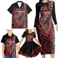 Aotearoa Iwi Ngapuhi Personalised Family Matching Long Sleeve Bodycon Dress and Hawaiian Shirt NZ Maori Humpback Whale Taniko Motifs
