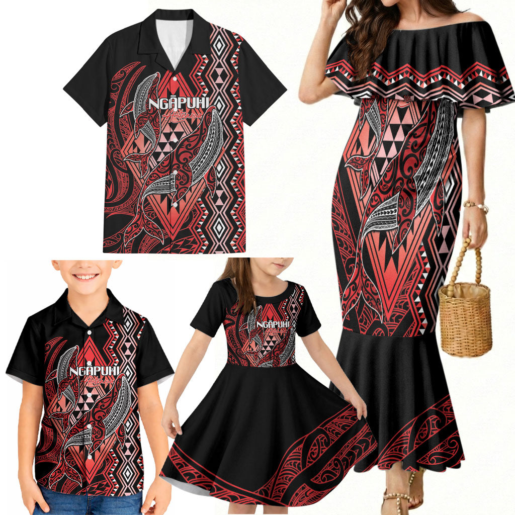 Aotearoa Iwi Ngapuhi Personalised Family Matching Mermaid Dress and Hawaiian Shirt NZ Maori Humpback Whale Taniko Motifs LT14 - Polynesian Pride