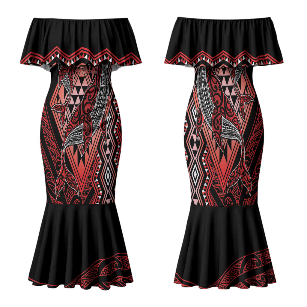 Aotearoa Iwi Ngapuhi Personalised Family Matching Mermaid Dress and Hawaiian Shirt NZ Maori Humpback Whale Taniko Motifs