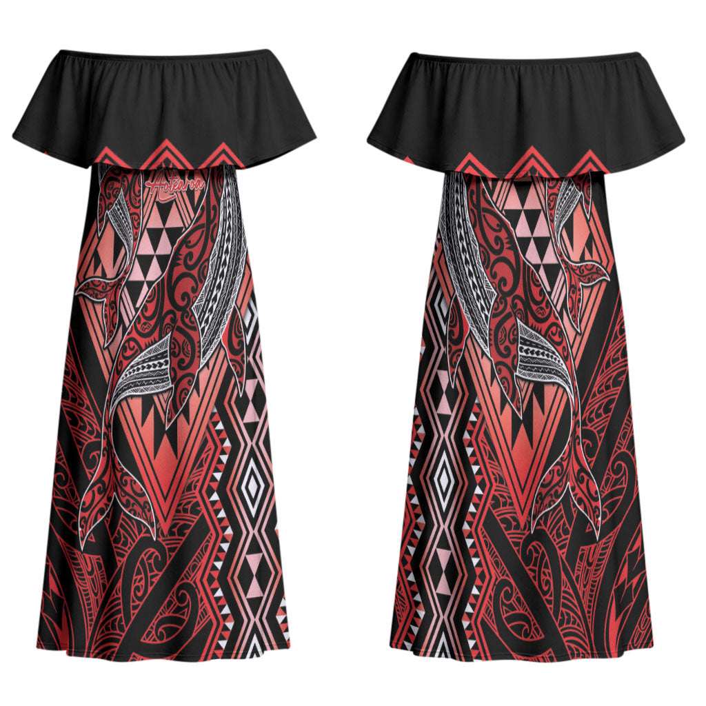 Aotearoa Iwi Ngapuhi Personalised Family Matching Off Shoulder Maxi Dress and Hawaiian Shirt NZ Maori Humpback Whale Taniko Motifs