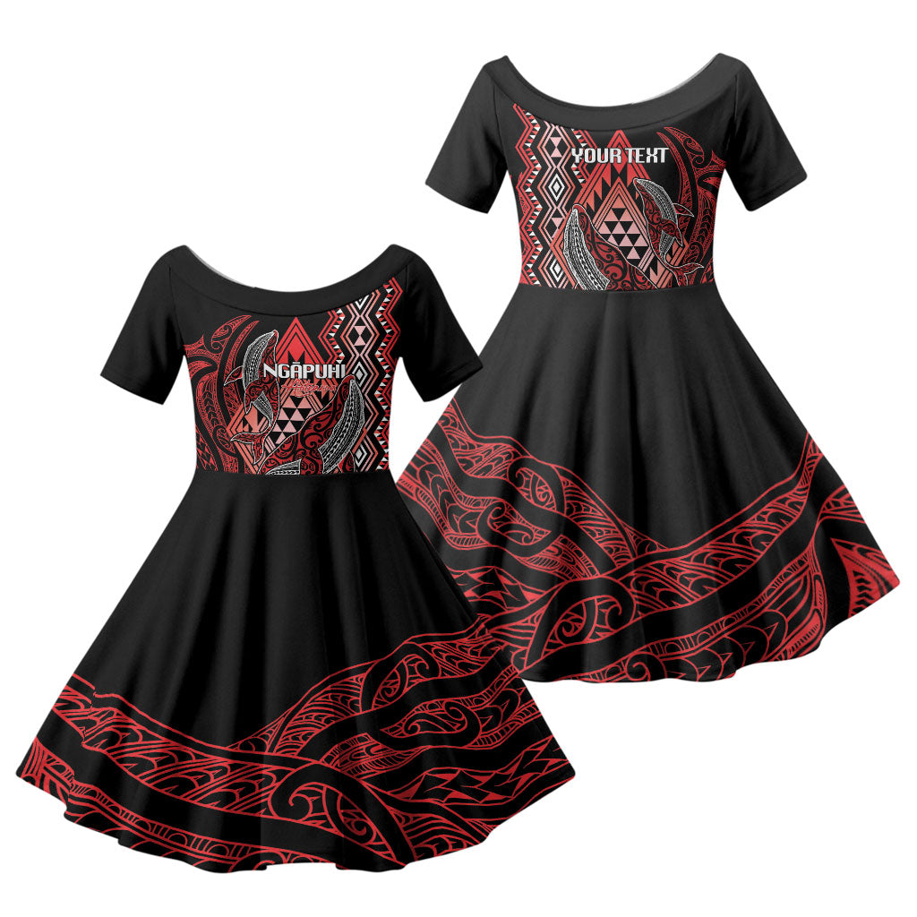 Aotearoa Iwi Ngapuhi Personalised Family Matching Off Shoulder Maxi Dress and Hawaiian Shirt NZ Maori Humpback Whale Taniko Motifs