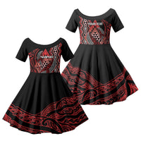 Aotearoa Iwi Ngapuhi Personalised Family Matching Off Shoulder Short Dress and Hawaiian Shirt NZ Maori Humpback Whale Taniko Motifs