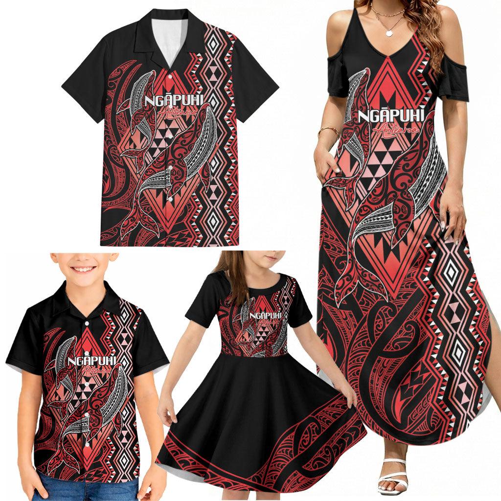 Aotearoa Iwi Ngapuhi Personalised Family Matching Summer Maxi Dress and Hawaiian Shirt NZ Maori Humpback Whale Taniko Motifs LT14 - Polynesian Pride