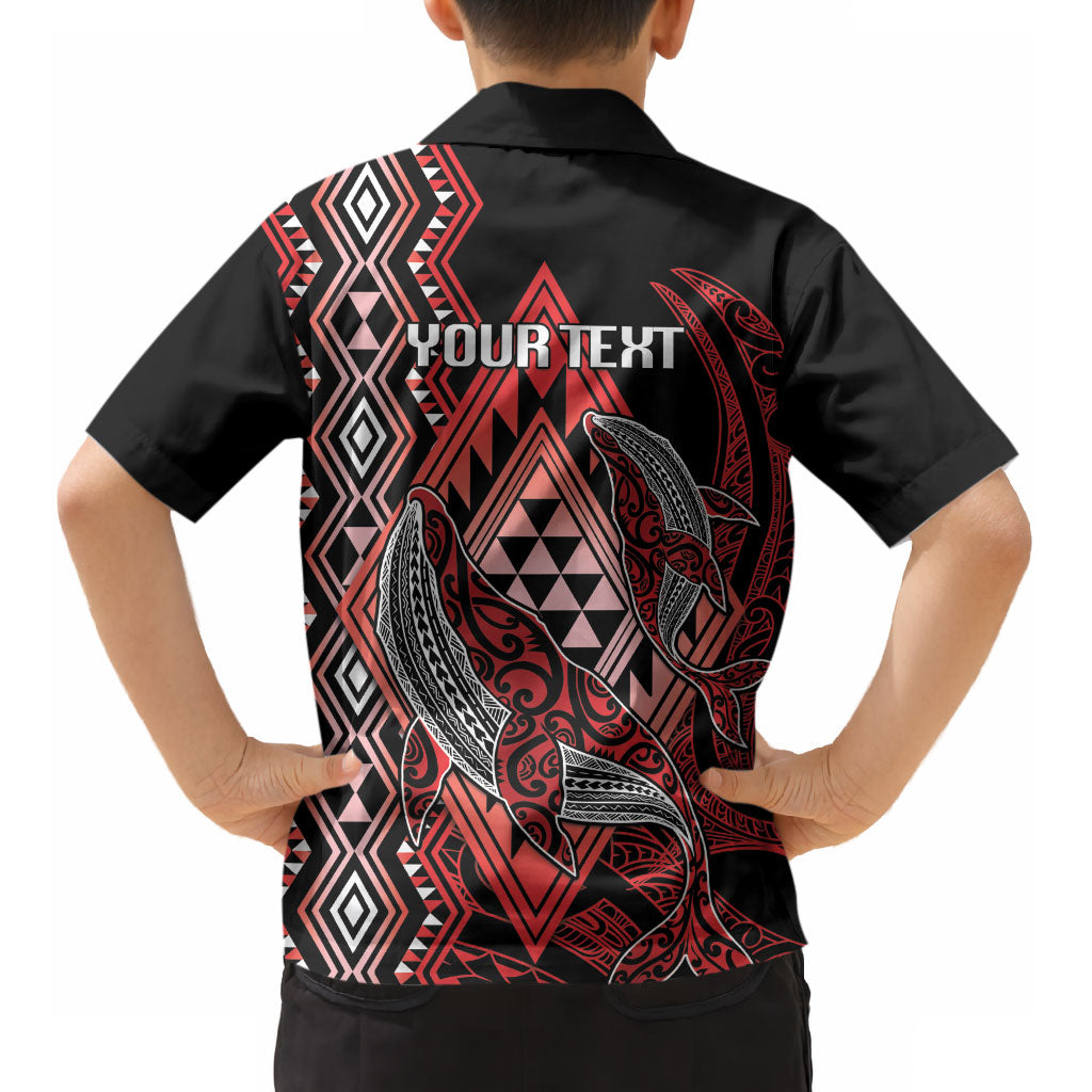 Aotearoa Iwi Ngapuhi Personalised Kid Hawaiian Shirt NZ Maori Humpback Whale Taniko Motifs