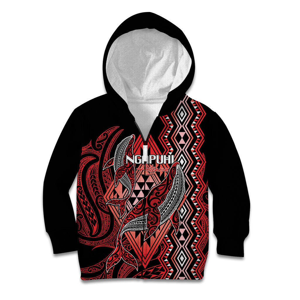 Aotearoa Iwi Ngapuhi Personalised Kid Hoodie NZ Maori Humpback Whale Taniko Motifs