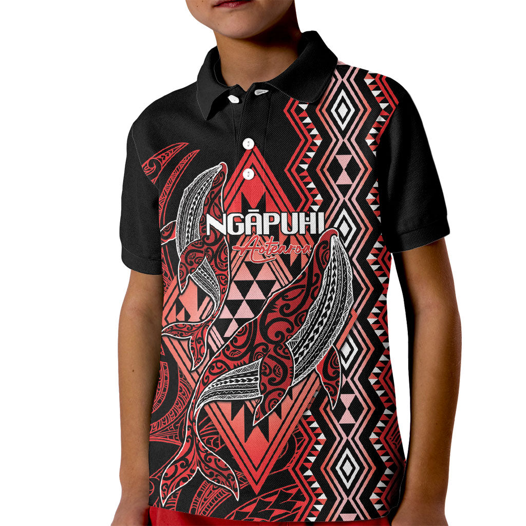 Aotearoa Iwi Ngapuhi Personalised Kid Polo Shirt NZ Maori Humpback Whale Taniko Motifs