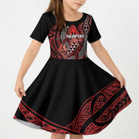 Aotearoa Iwi Ngapuhi Personalised Kid Short Sleeve Dress NZ Maori Humpback Whale Taniko Motifs