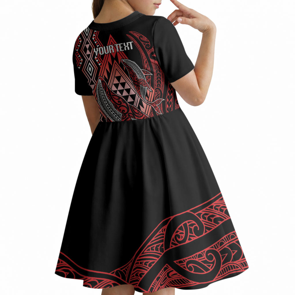 Aotearoa Iwi Ngapuhi Personalised Kid Short Sleeve Dress NZ Maori Humpback Whale Taniko Motifs