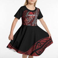 Aotearoa Iwi Ngapuhi Personalised Kid Short Sleeve Dress NZ Maori Humpback Whale Taniko Motifs