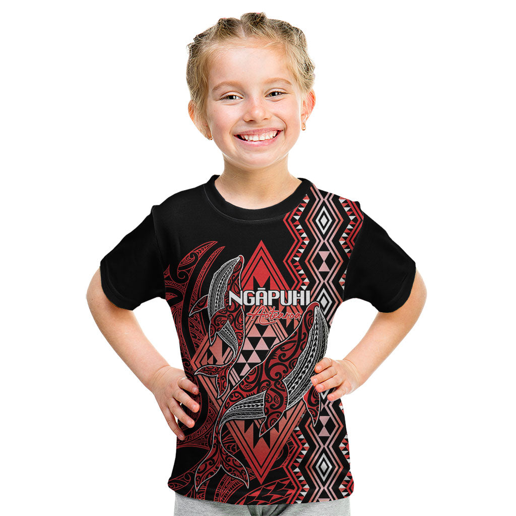 Aotearoa Iwi Ngapuhi Personalised Kid T Shirt NZ Maori Humpback Whale Taniko Motifs