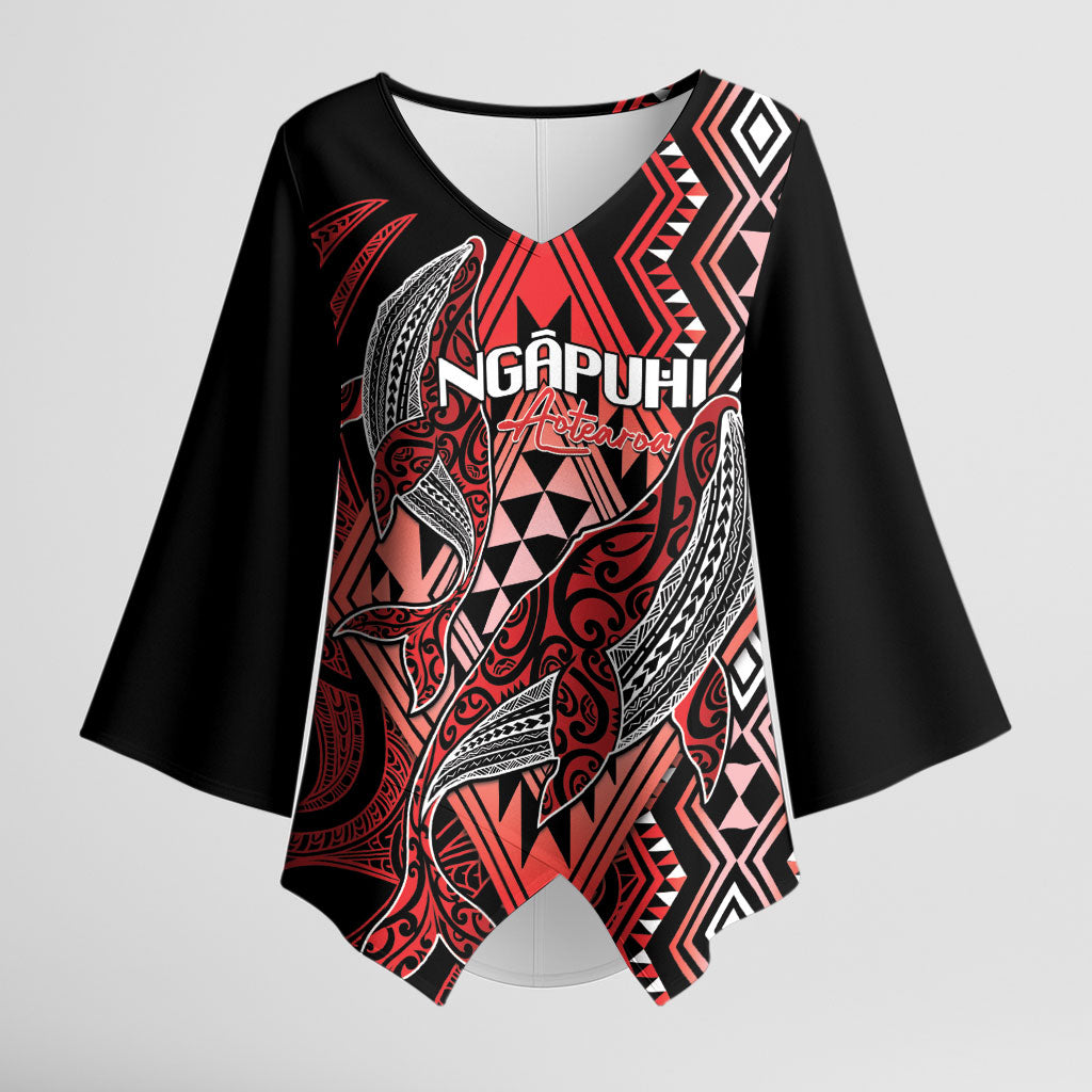 Aotearoa Iwi Ngapuhi Personalised Kimono Sleeve Blouse NZ Maori Humpback Whale Taniko Motifs
