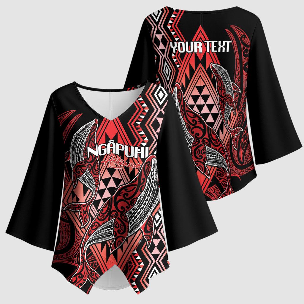 Aotearoa Iwi Ngapuhi Personalised Kimono Sleeve Blouse NZ Maori Humpback Whale Taniko Motifs