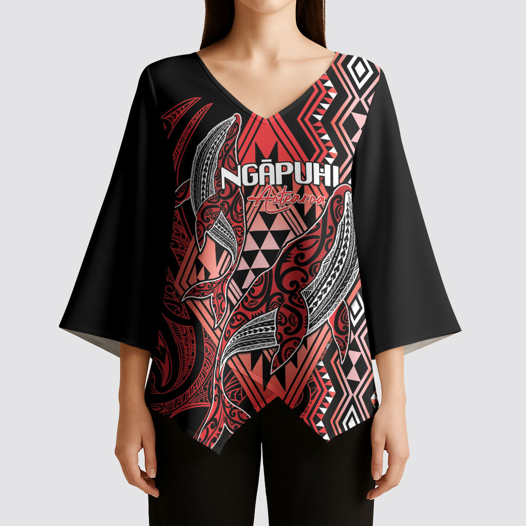 Aotearoa Iwi Ngapuhi Personalised Kimono Sleeve Blouse NZ Maori Humpback Whale Taniko Motifs