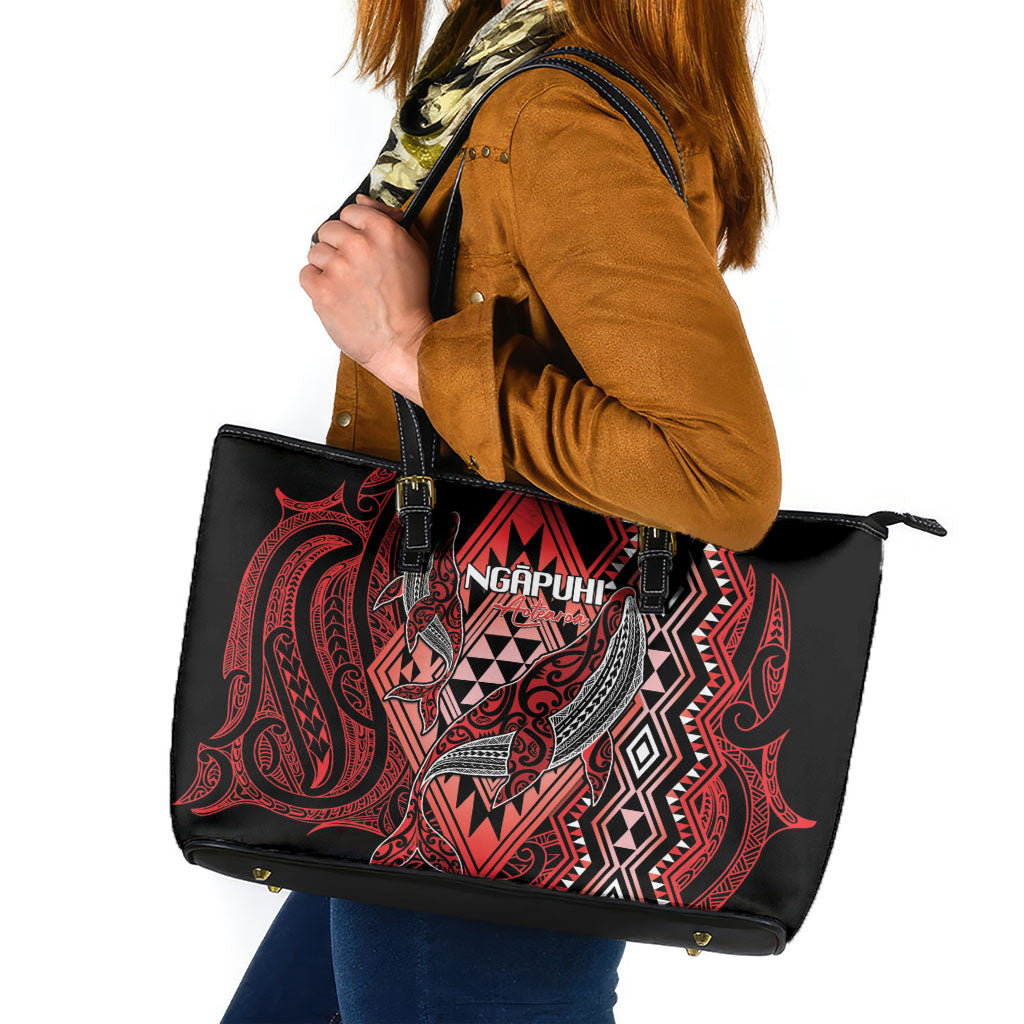 Aotearoa Iwi Ngapuhi Leather Tote Bag NZ Maori Humpback Whale Taniko Motifs