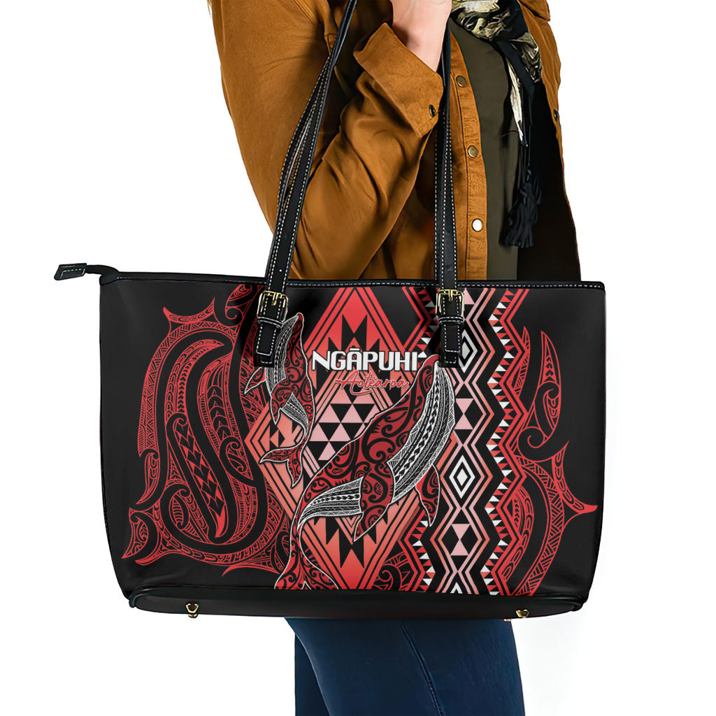 Aotearoa Iwi Ngapuhi Leather Tote Bag NZ Maori Humpback Whale Taniko Motifs