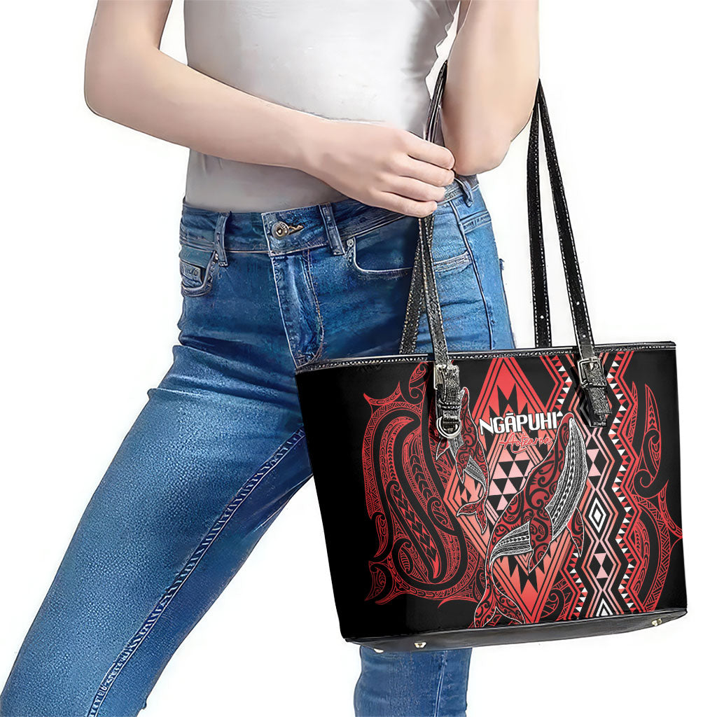 Aotearoa Iwi Ngapuhi Leather Tote Bag NZ Maori Humpback Whale Taniko Motifs
