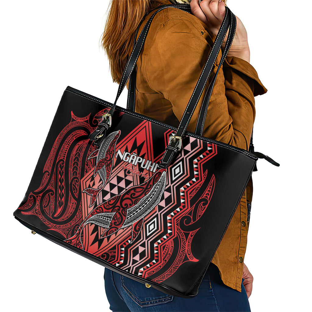 Aotearoa Iwi Ngapuhi Leather Tote Bag NZ Maori Humpback Whale Taniko Motifs