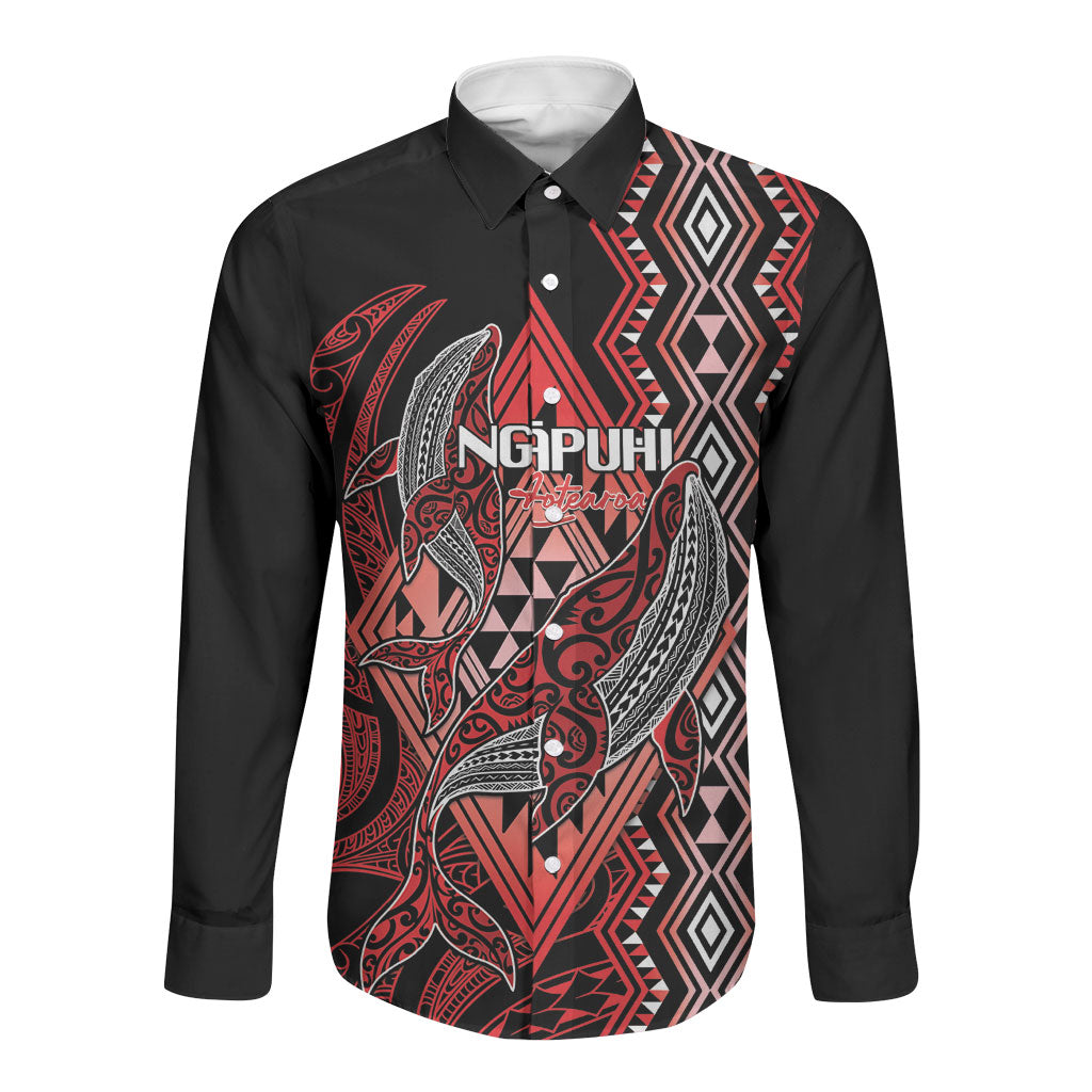 Aotearoa Iwi Ngapuhi Personalised Long Sleeve Button Shirt NZ Maori Humpback Whale Taniko Motifs