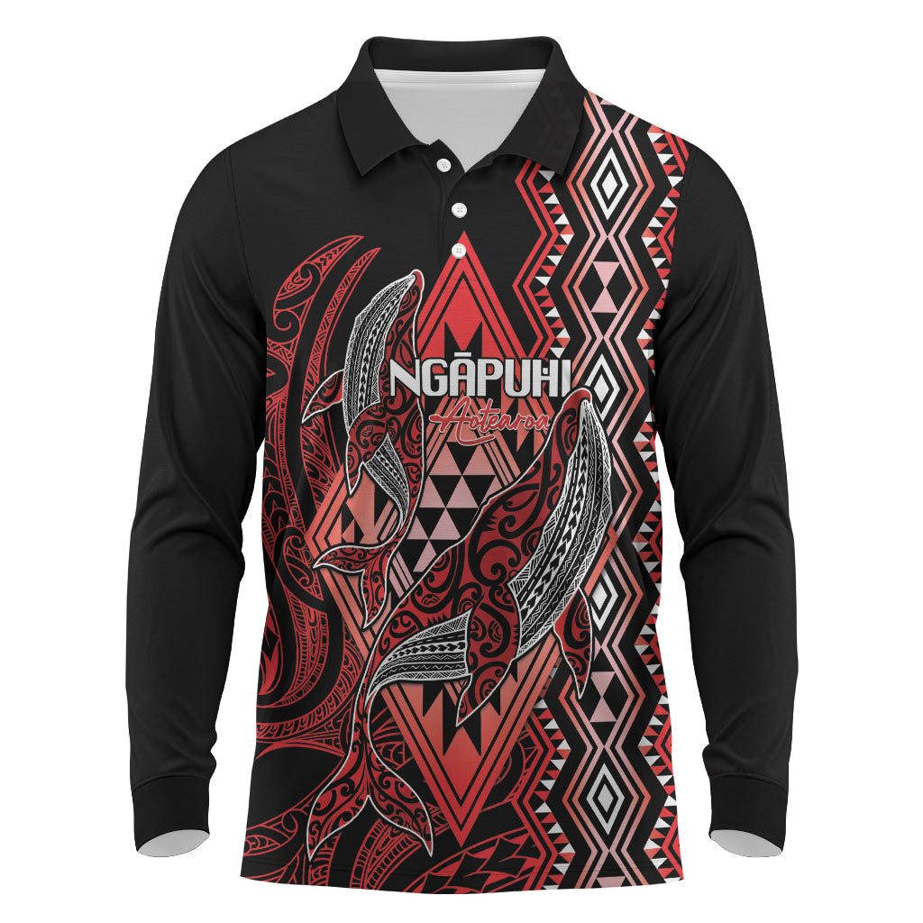 Aotearoa Iwi Ngapuhi Personalised Long Sleeve Polo Shirt NZ Maori Humpback Whale Taniko Motifs