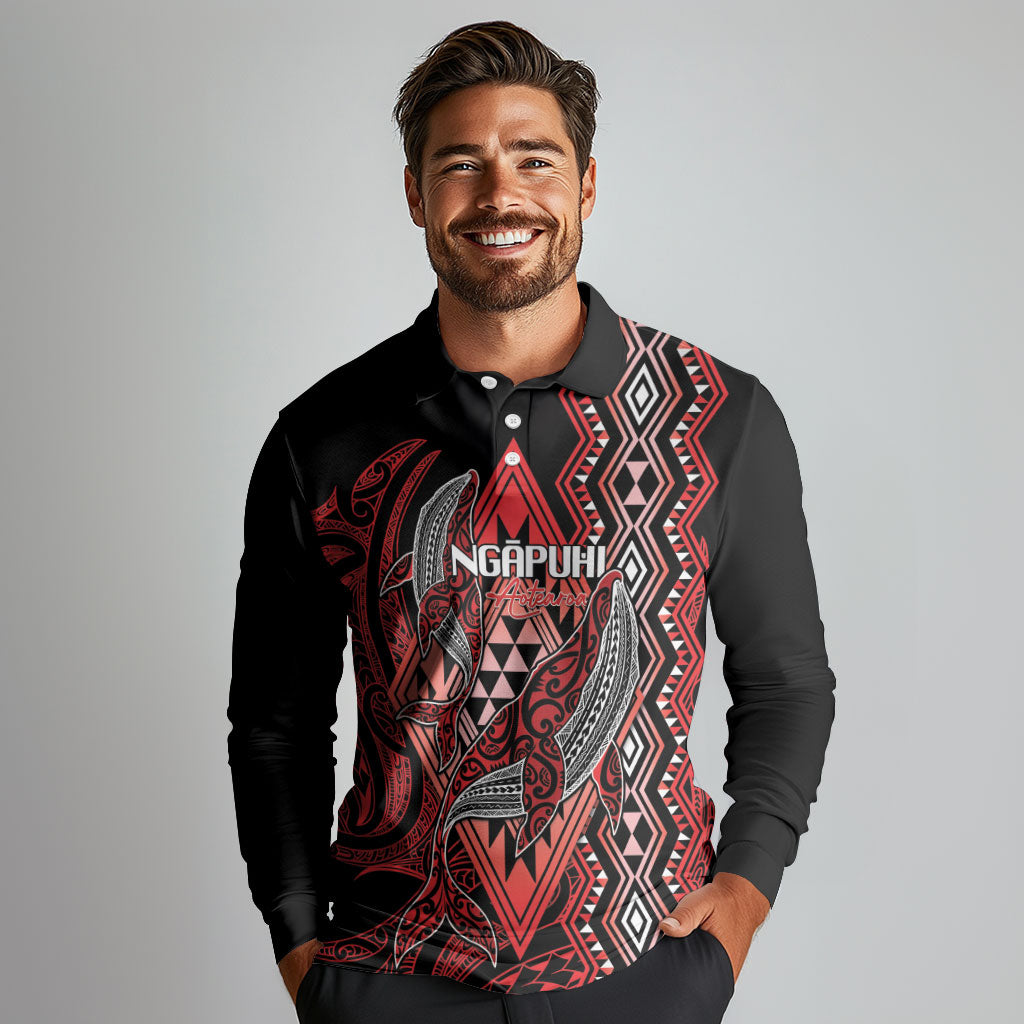 Aotearoa Iwi Ngapuhi Personalised Long Sleeve Polo Shirt NZ Maori Humpback Whale Taniko Motifs