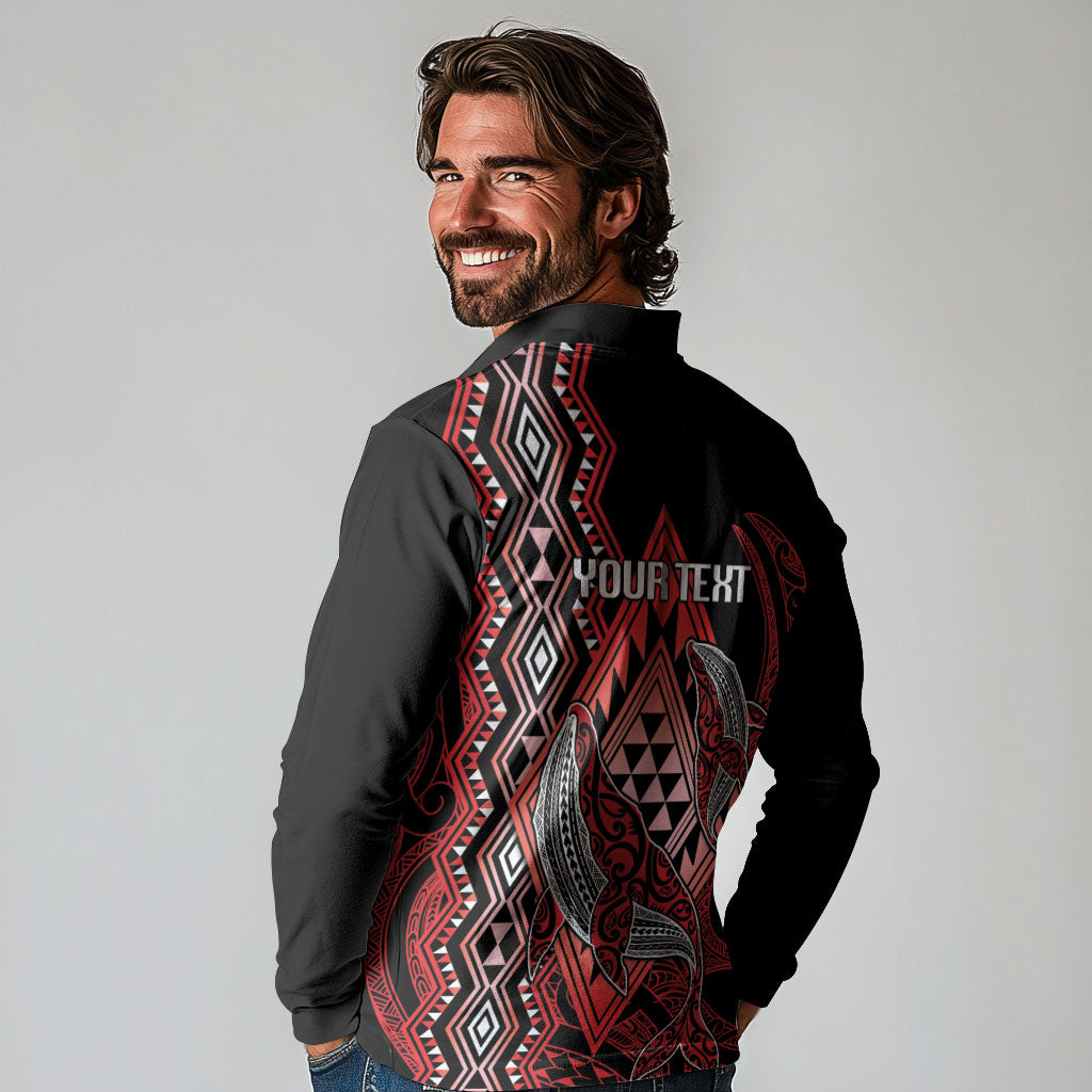 Aotearoa Iwi Ngapuhi Personalised Long Sleeve Polo Shirt NZ Maori Humpback Whale Taniko Motifs