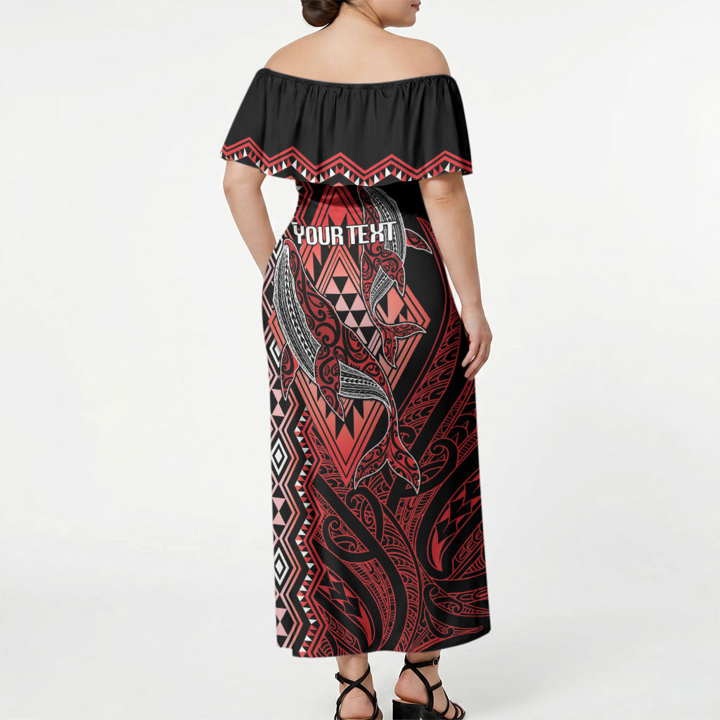 Aotearoa Iwi Ngapuhi Personalised Off Shoulder Maxi Dress NZ Maori Humpback Whale Taniko Motifs
