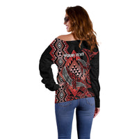 Aotearoa Iwi Ngapuhi Personalised Off Shoulder Sweater NZ Maori Humpback Whale Taniko Motifs