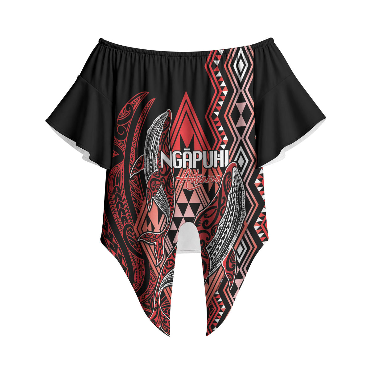 Aotearoa Iwi Ngapuhi Personalised Off Shoulder Wrap Waist Top NZ Maori Humpback Whale Taniko Motifs