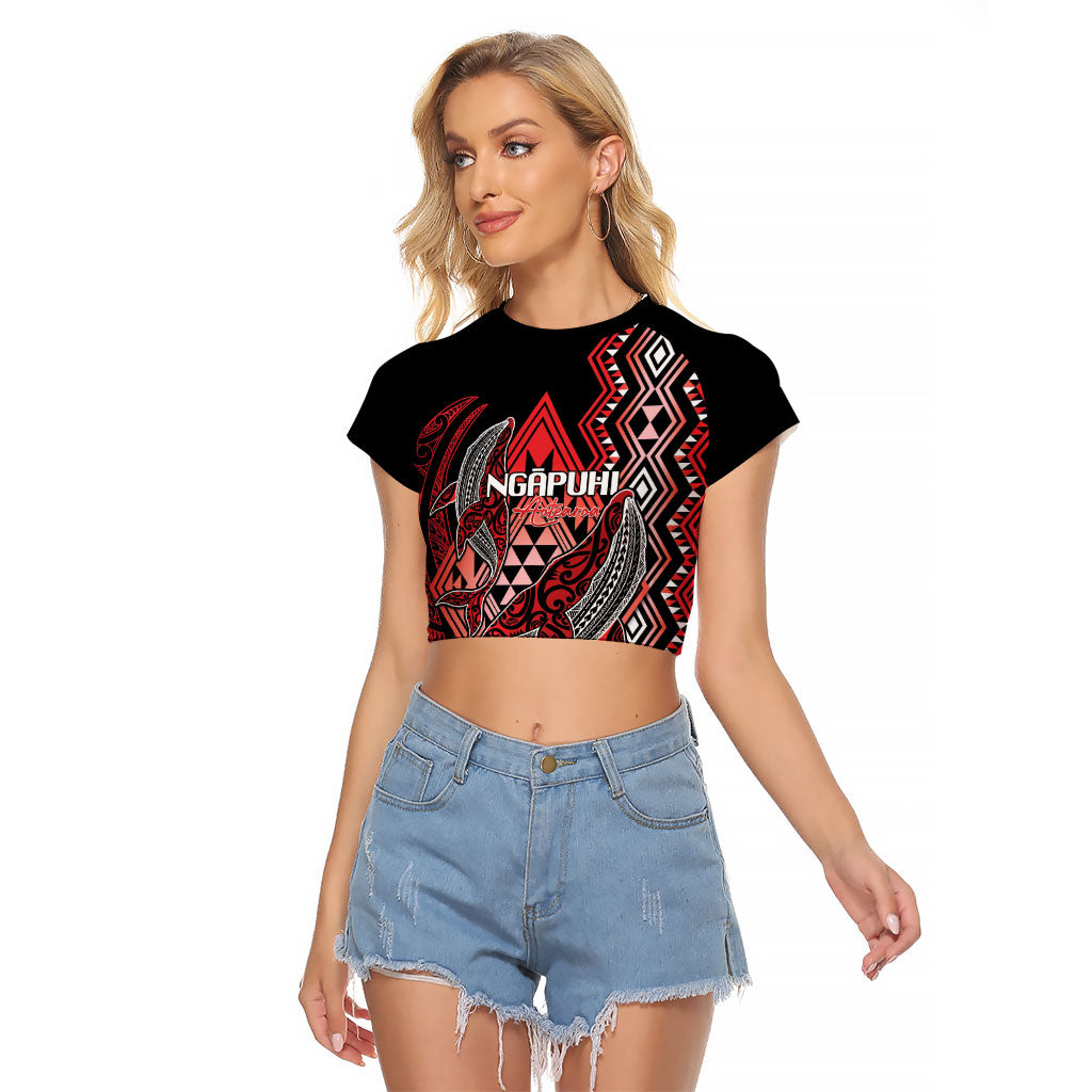 Aotearoa Iwi Ngapuhi Personalised Raglan Cropped T Shirt NZ Maori Humpback Whale Taniko Motifs