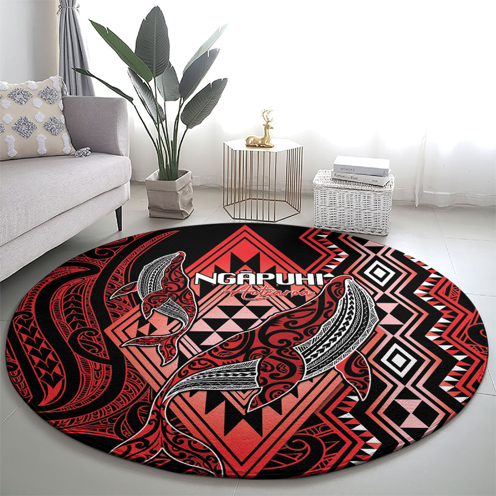 Aotearoa Iwi Ngapuhi Round Carpet NZ Maori Humpback Whale Taniko Motifs