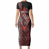 Aotearoa Iwi Ngapuhi Personalised Short Sleeve Bodycon Dress NZ Maori Humpback Whale Taniko Motifs