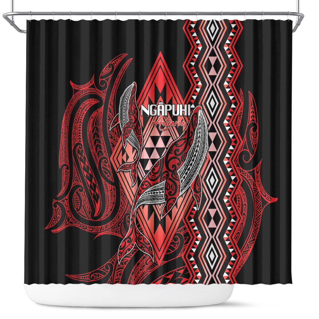 Aotearoa Iwi Ngapuhi Shower Curtain NZ Maori Humpback Whale Taniko Motifs LT14 Red - Polynesian Pride