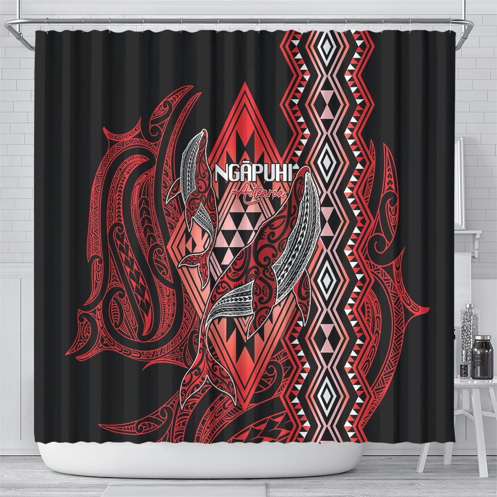 Aotearoa Iwi Ngapuhi Shower Curtain NZ Maori Humpback Whale Taniko Motifs