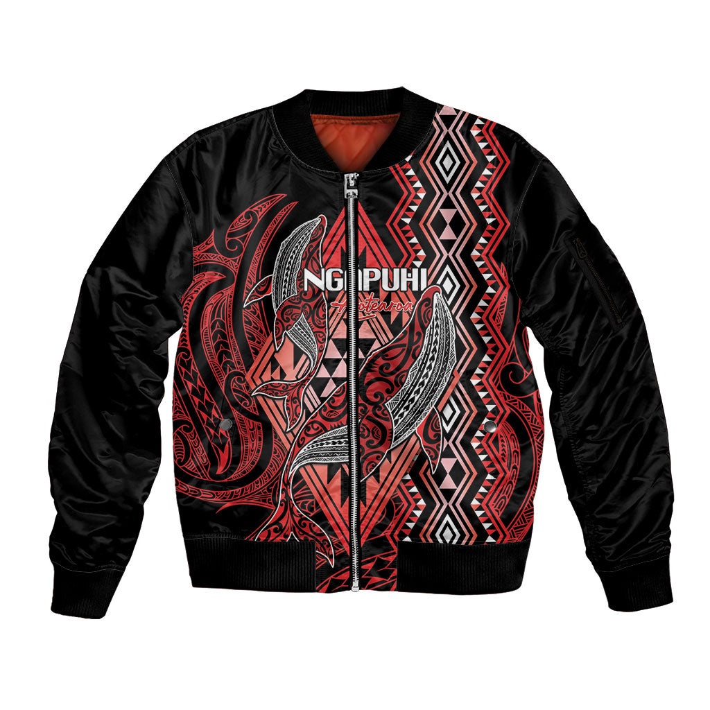 Aotearoa Iwi Ngapuhi Personalised Sleeve Zip Bomber Jacket NZ Maori Humpback Whale Taniko Motifs