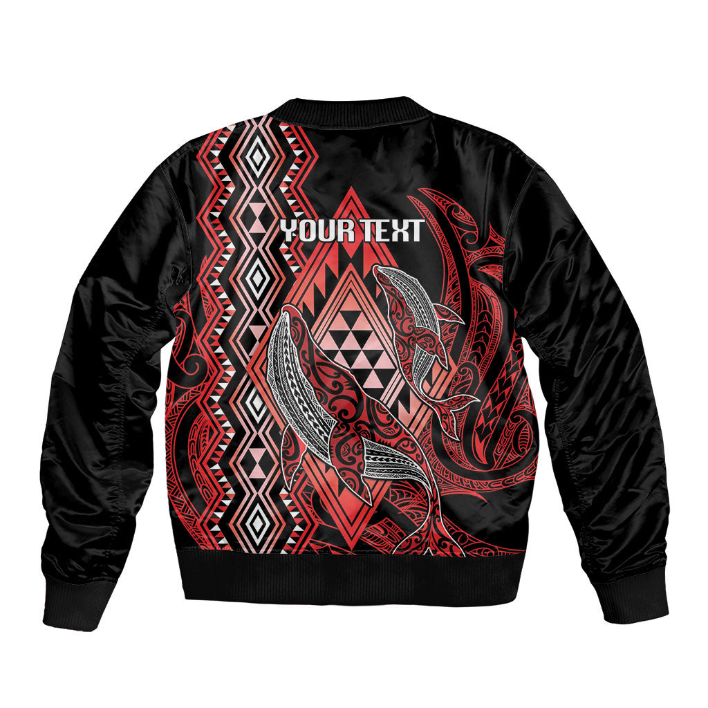 Aotearoa Iwi Ngapuhi Personalised Sleeve Zip Bomber Jacket NZ Maori Humpback Whale Taniko Motifs