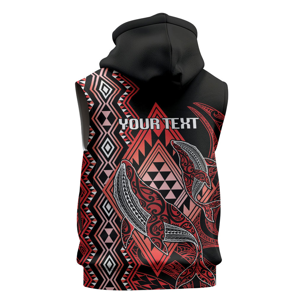 Aotearoa Iwi Ngapuhi Personalised Sleeveless Hoodie NZ Maori Humpback Whale Taniko Motifs