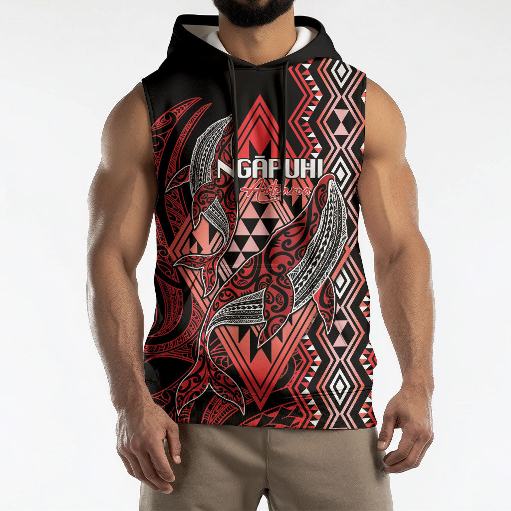 Aotearoa Iwi Ngapuhi Personalised Sleeveless Hoodie NZ Maori Humpback Whale Taniko Motifs