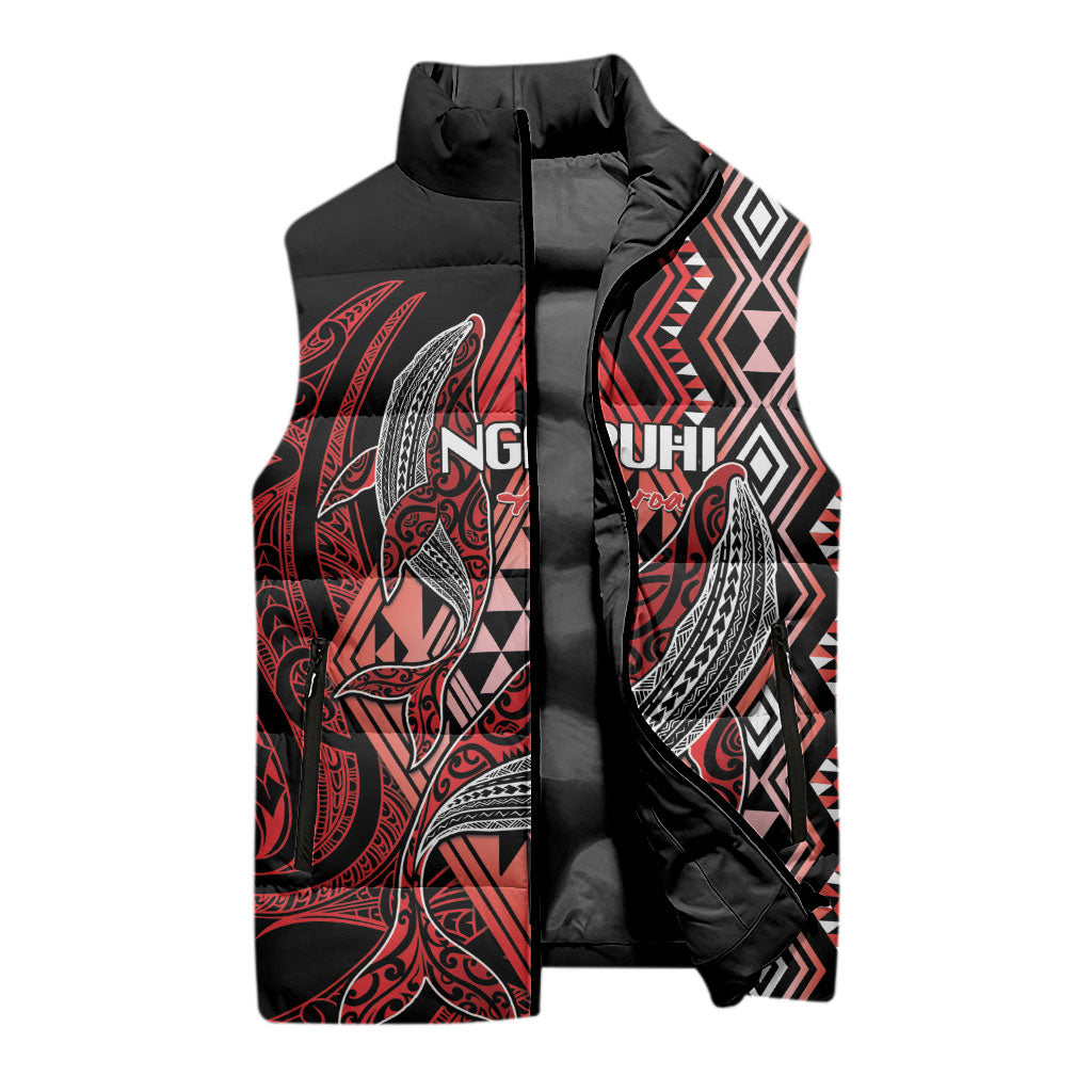 Aotearoa Iwi Ngapuhi Personalised Sleeveless Puffer Jacket NZ Maori Humpback Whale Taniko Motifs