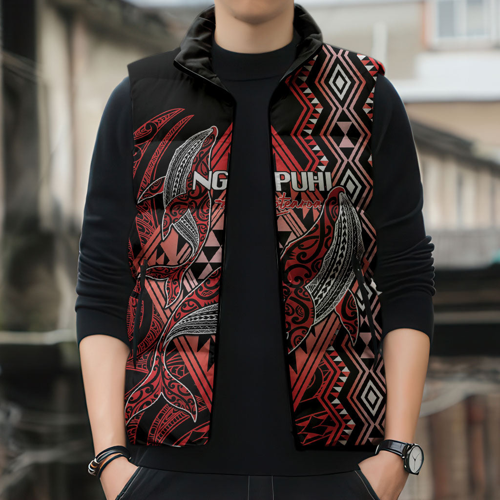 Aotearoa Iwi Ngapuhi Personalised Sleeveless Puffer Jacket NZ Maori Humpback Whale Taniko Motifs