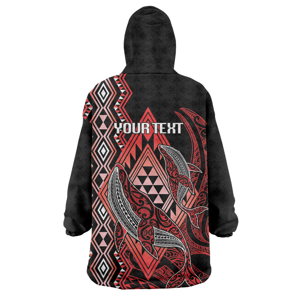 Aotearoa Iwi Ngapuhi Personalised Wearable Blanket Hoodie NZ Maori Humpback Whale Taniko Motifs