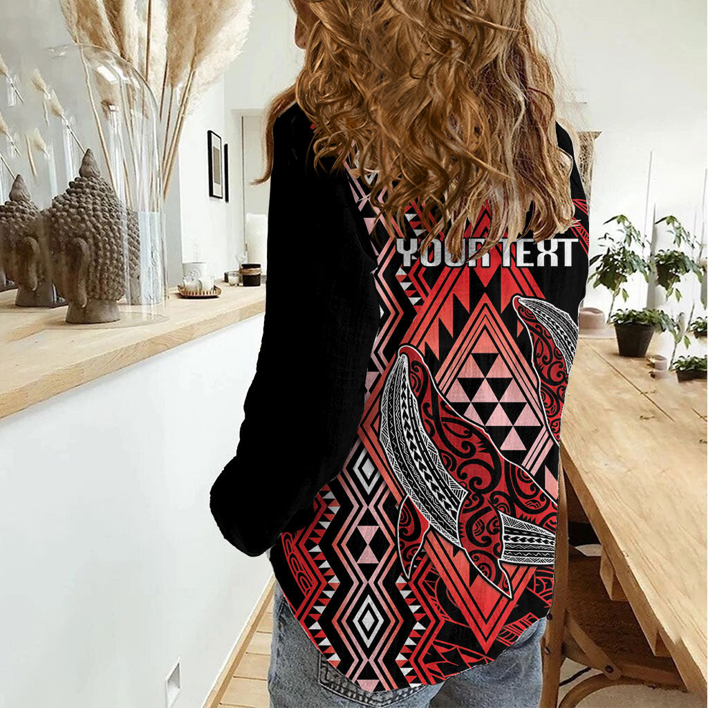 Aotearoa Iwi Ngapuhi Personalised Women Casual Shirt NZ Maori Humpback Whale Taniko Motifs