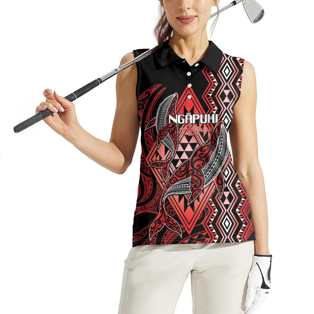 Aotearoa Iwi Ngapuhi Personalised Women Sleeveless Polo Shirt NZ Maori Humpback Whale Taniko Motifs
