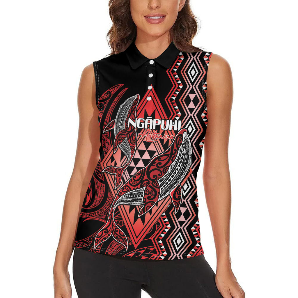 Aotearoa Iwi Ngapuhi Personalised Women Sleeveless Polo Shirt NZ Maori Humpback Whale Taniko Motifs