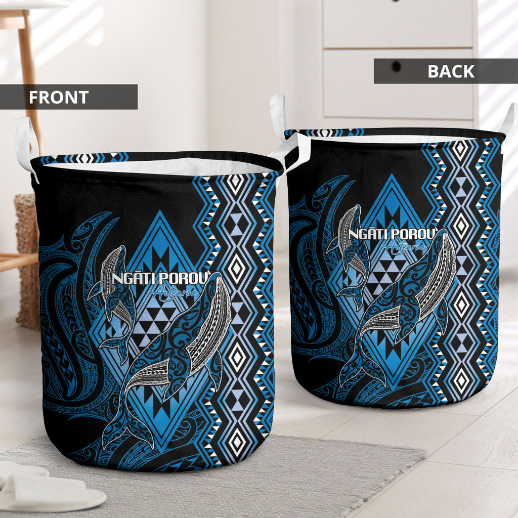 Aotearoa Iwi Ngati Porou Laundry Basket NZ Maori Humpback Whale Taniko Motifs