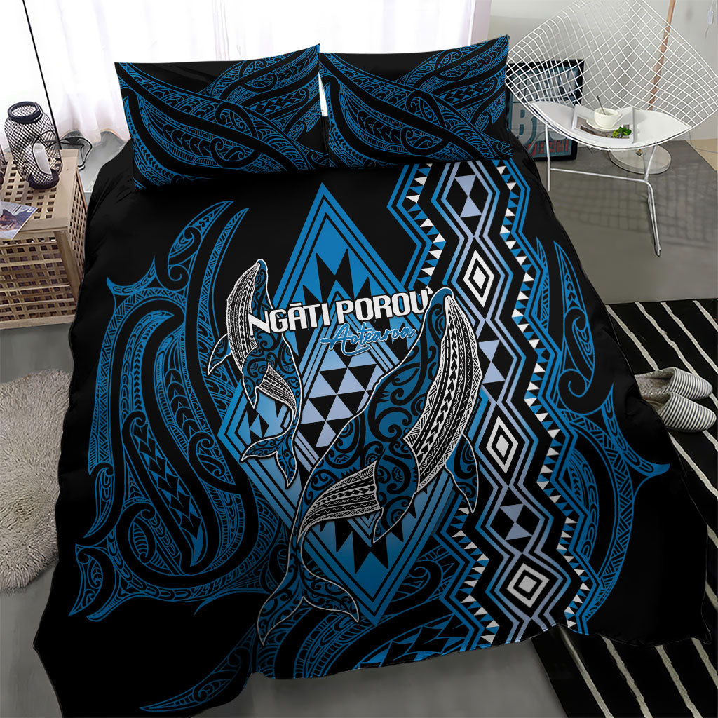 Aotearoa Iwi Ngati Porou Bedding Set NZ Maori Humpback Whale Taniko Motifs