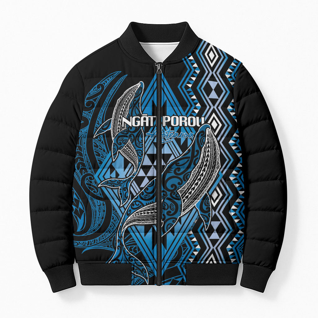 Aotearoa Iwi Ngati Porou Personalised Bomber Puffer Jacket NZ Maori Humpback Whale Taniko Motifs