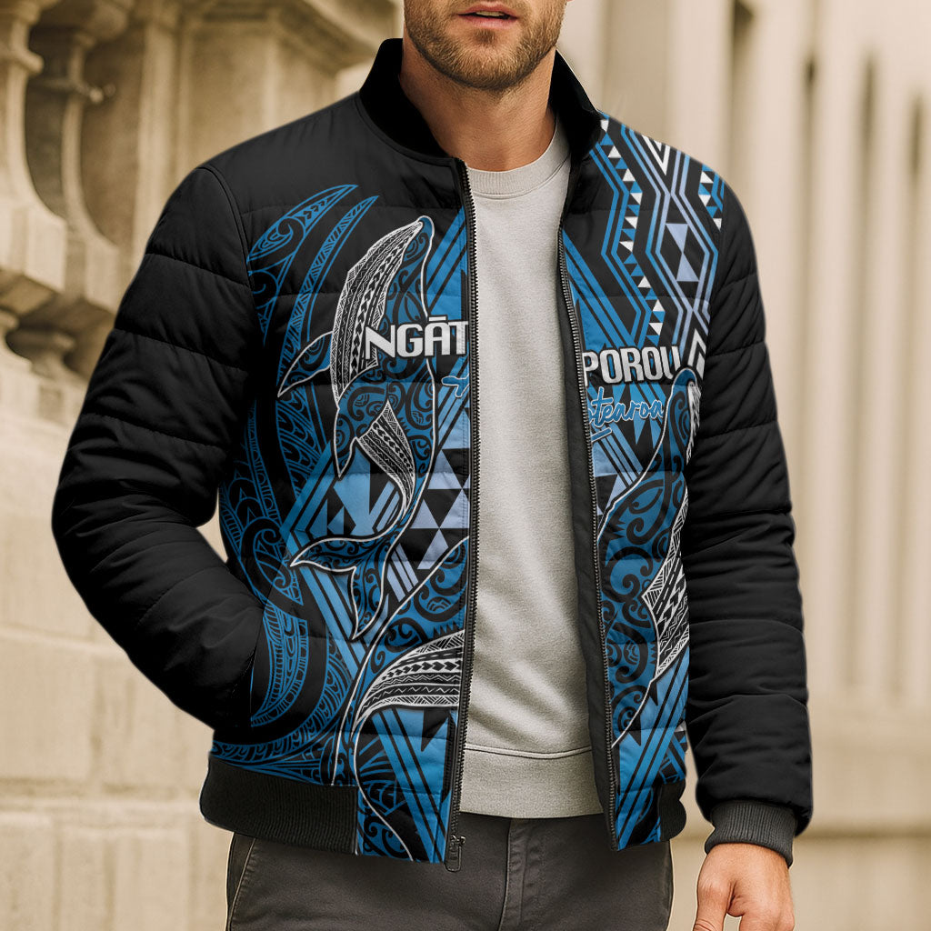 Aotearoa Iwi Ngati Porou Personalised Bomber Puffer Jacket NZ Maori Humpback Whale Taniko Motifs