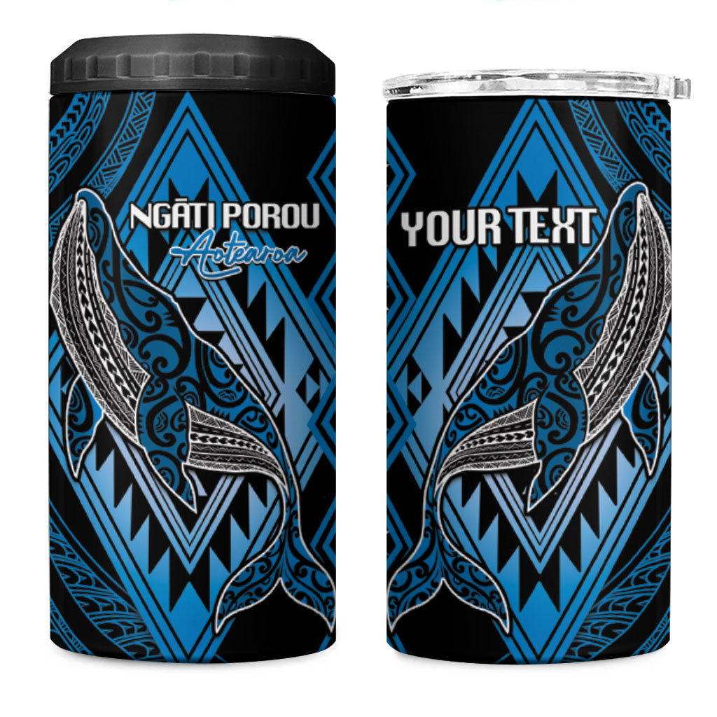 Aotearoa Iwi Ngati Porou Personalised 4 in 1 Can Cooler Tumbler NZ Maori Humpback Whale Taniko Motifs