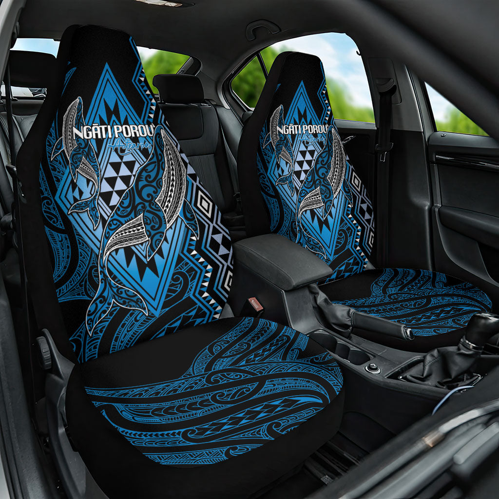 Aotearoa Iwi Ngati Porou Car Seat Cover NZ Maori Humpback Whale Taniko Motifs LT14 One Size Blue - Polynesian Pride